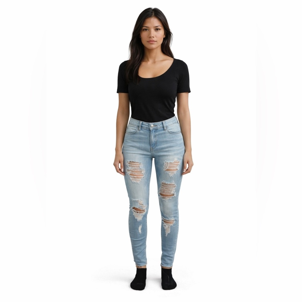 Mudd High Rise Light Blue Distressed Skinny Jeans